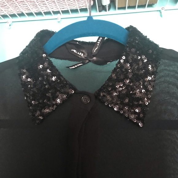 Black Sheer Rhinestone Buttonup! - Picture 7 of 8